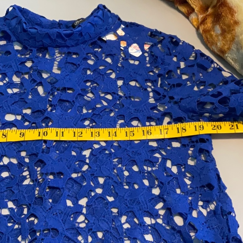 PRETTYGARDEN Elegant Blue Asymmetrical long sleeve lace Top size M - Picture 7 of 9